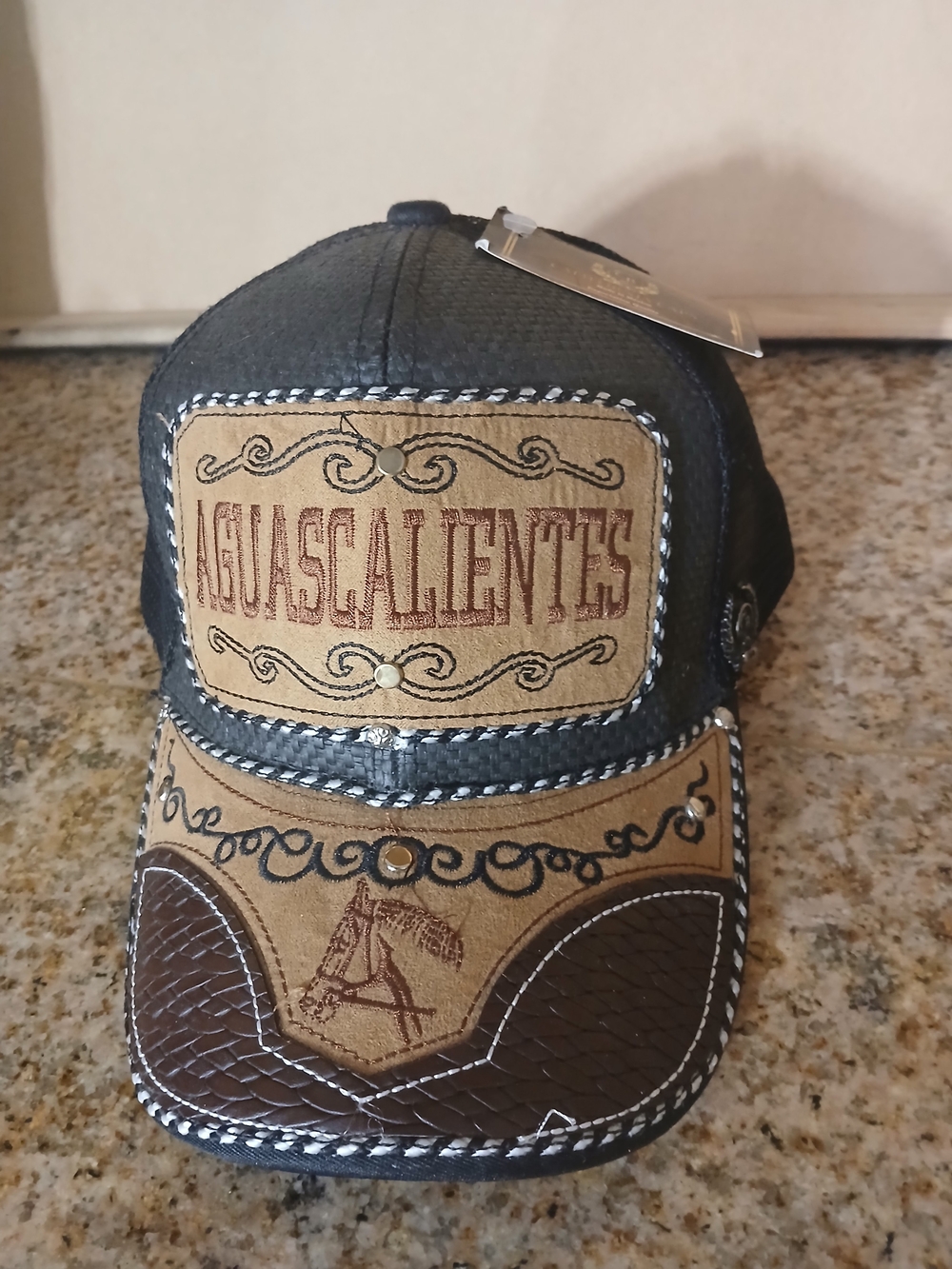 Aguascalientes Black & Brown Leather-Accent Trucker Cap